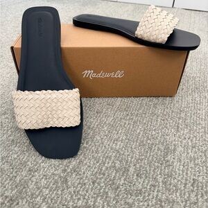 Madewell Black and Cream Woven Sandals size 10 leather